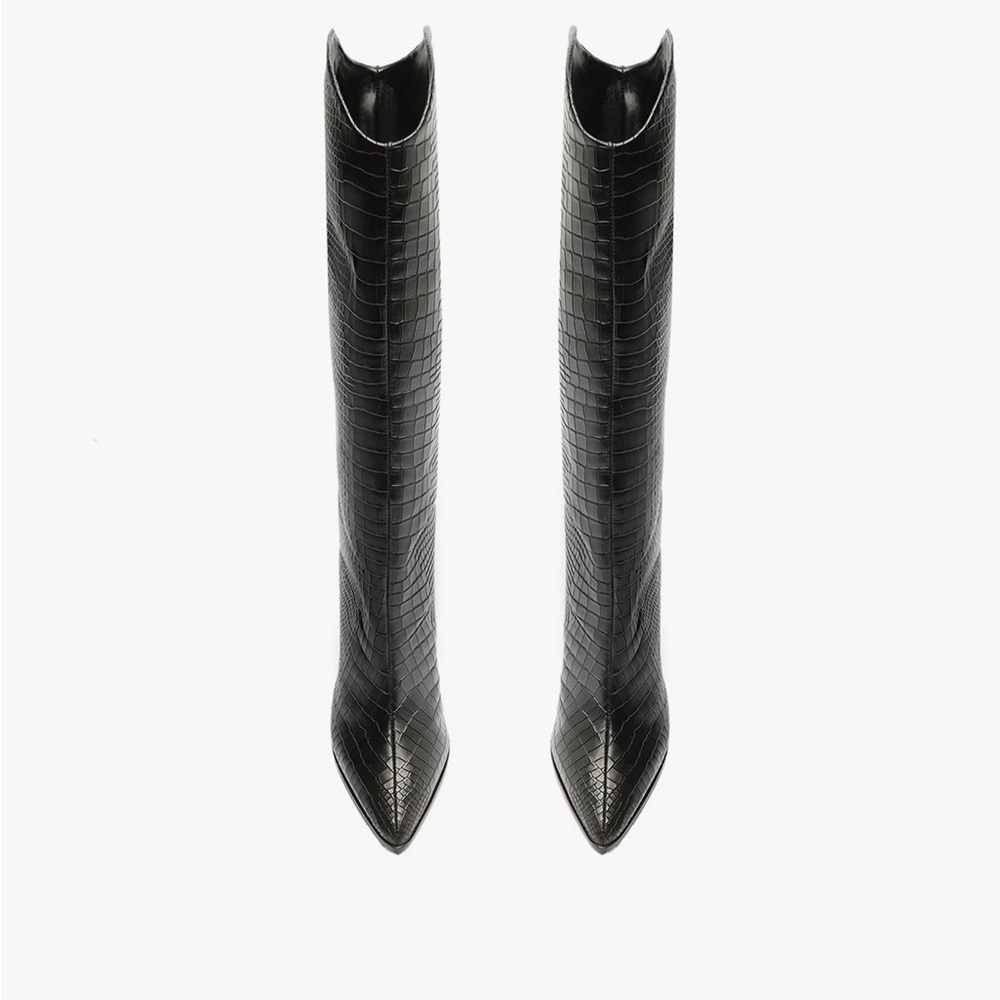 SCHUTZ Black Croc-Patterned Heeled Boots